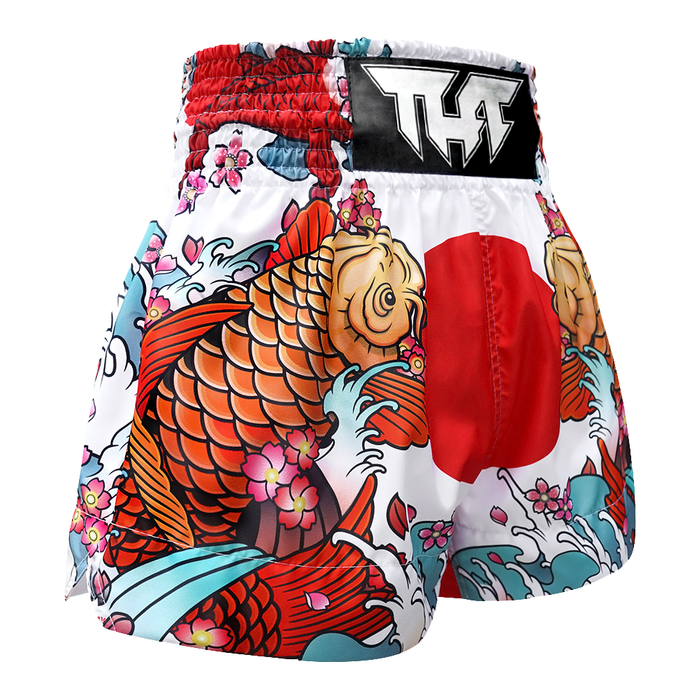 Tuff White Japanese Koi Fish Thai Boxing Shorts