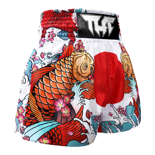 Tuff White Japanese Koi Fish Thai Boxing Shorts