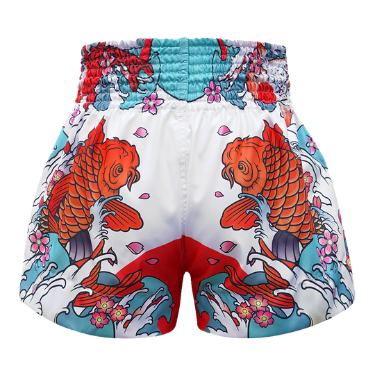 Tuff White Japanese Koi Fish Thai Boxing Shorts