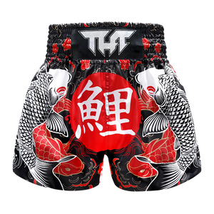 Tuff Black Japanese Koi Fish Thai Boxing Shorts