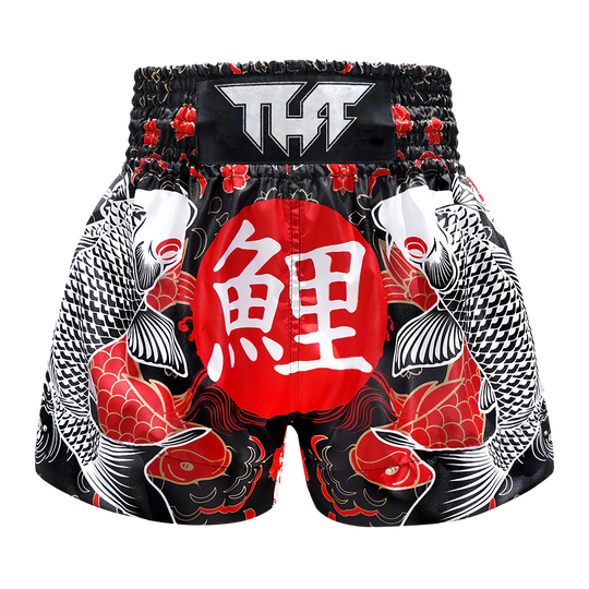 Tuff Black Japanese Koi Fish Thai Boxing Shorts