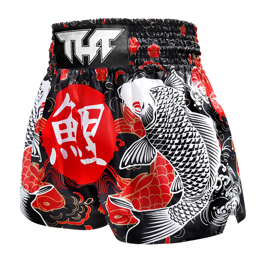 Tuff Black Japanese Koi Fish Thai Boxing Shorts