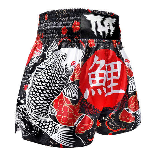 Tuff Black Japanese Koi Fish Thai Boxing Shorts