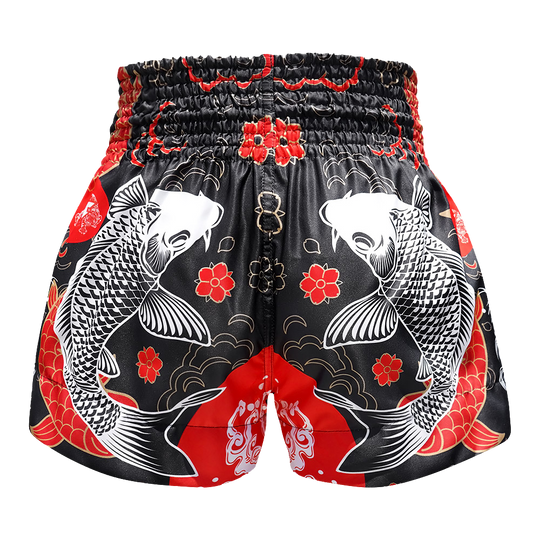 Tuff Black Japanese Koi Fish Thai Boxing Shorts