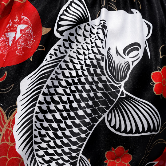 Tuff Black Japanese Koi Fish Thai Boxing Shorts