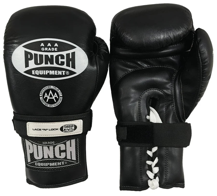Punch Boxing Gloves - Trophy Getters® - Lace & Lock - Black