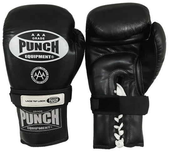 Punch Boxing Gloves - Trophy Getters® - Lace & Lock - Black