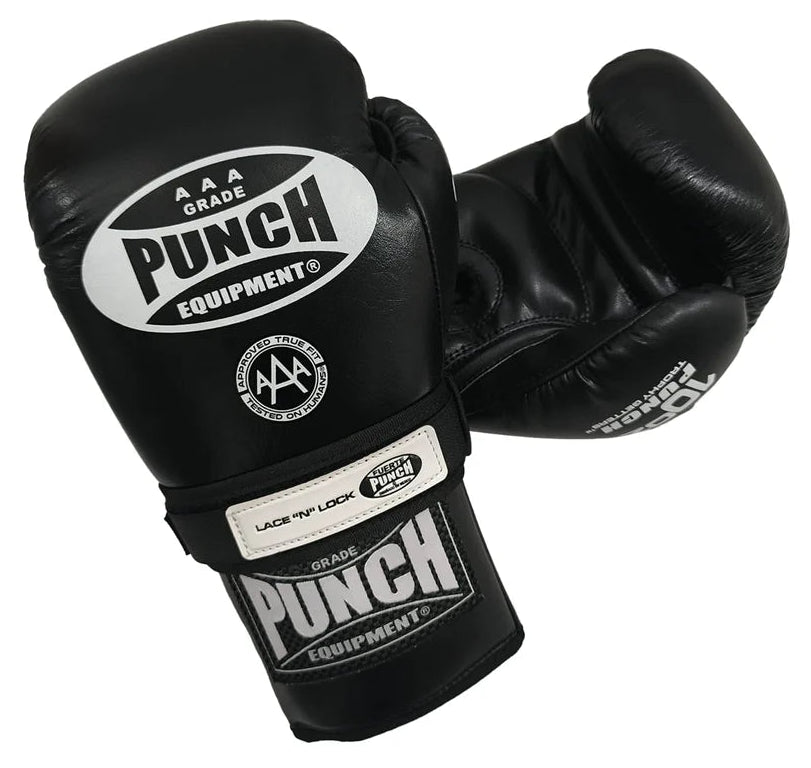 Punch Boxing Gloves - Trophy Getters® - Lace & Lock - Black