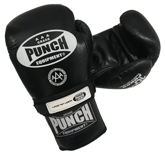 Punch Boxing Gloves - Trophy Getters® - Lace & Lock - Black