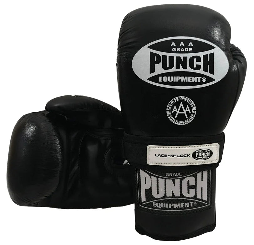 Punch Boxing Gloves - Trophy Getters® - Lace & Lock - Black