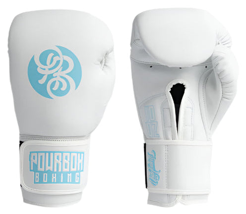 Powrbox Undefeated Velcro Gloves - Iceman - Matte White/Ice Blue