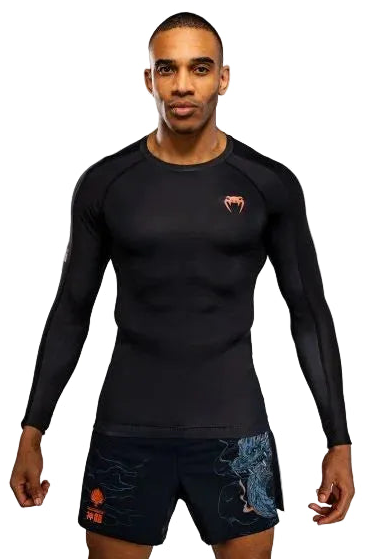 Venum Thunder Dragon Long Sleeve Rashguard - Black/Grey/Copper