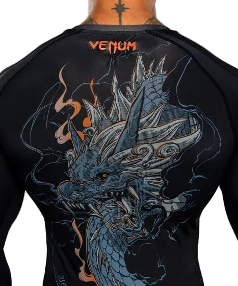 Venum Thunder Dragon Long Sleeve Rashguard - Black/Grey/Copper