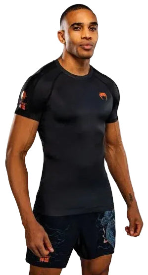 Venum Thunder Dragon Short Sleeves Rashguard - Black/Grey/Copper
