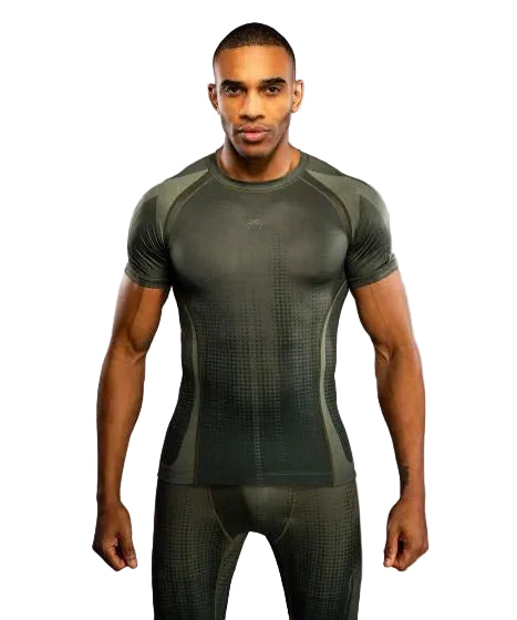 Venum Stealth Short Sleeve Rashguard - Khaki/Dark Green