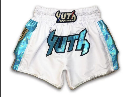 Yuth Hologram Muay Thai Shorts - White/Blue