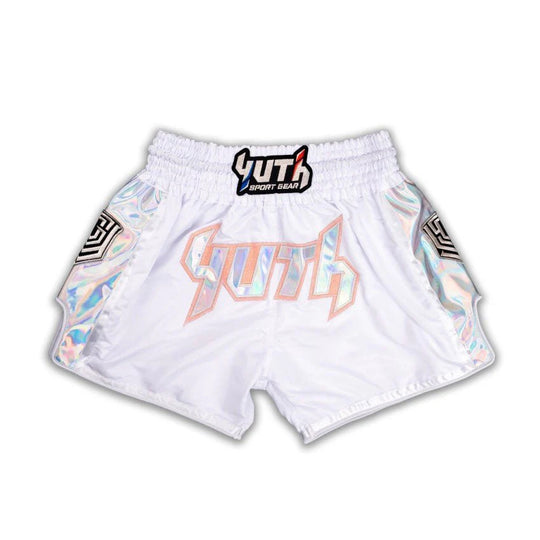 Yuth Hologram Muay Thai Shorts - White/Silver/Orange