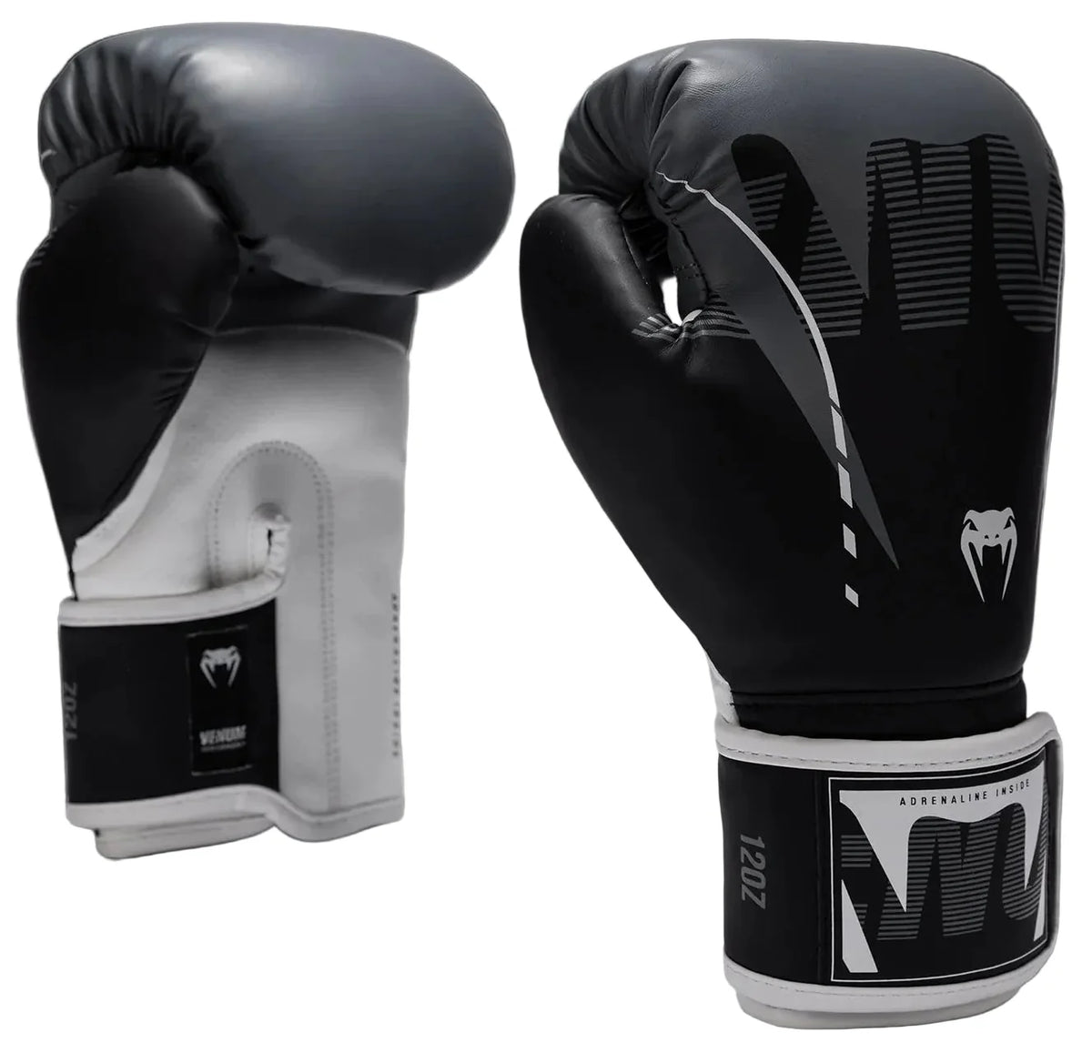 Venum Adrenaline Boxing Gloves - Black/Silver Grey