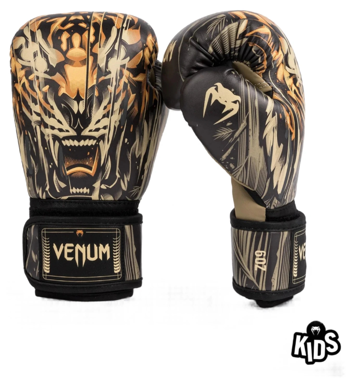 Venum Tiger Kids Boxing Gloves - Black/Neon Orange