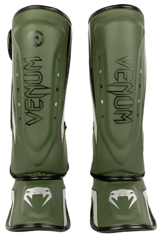 Venum Elite Evo Shinguards - Khaki/Silver