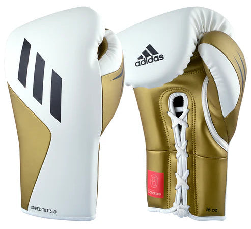 Adidas Speed Tilt 350 Lace-Up Boxing Gloves - 16 oz - White/Gold