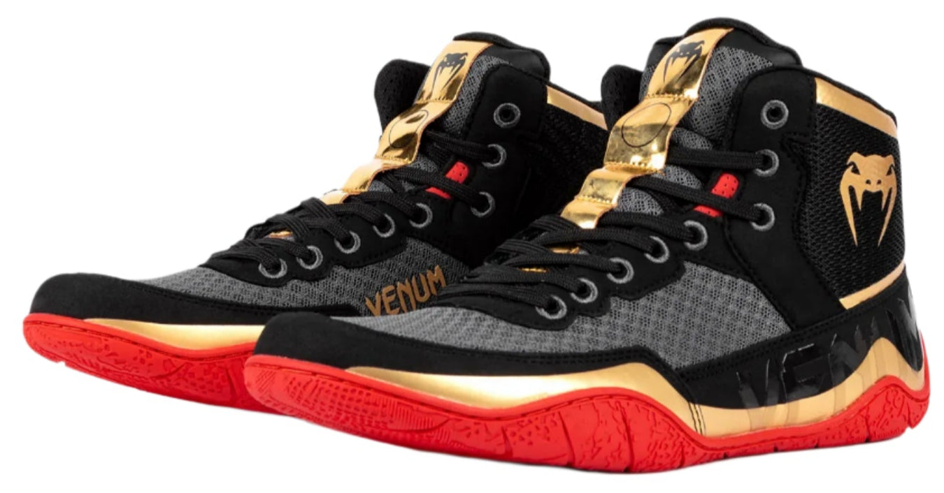 Venum Elite Wrestling Shoes - Black/Gold/Red