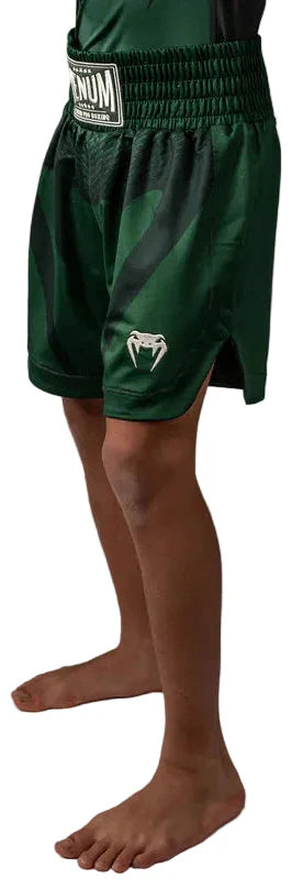 Venum Attack Kids Boxing Shorts - Forest Green/ Off White