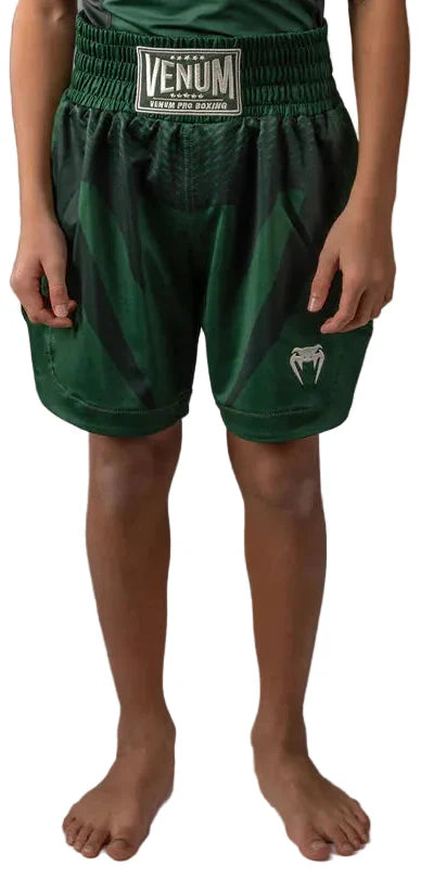 Venum Attack Kids Boxing Shorts - Forest Green/ Off White
