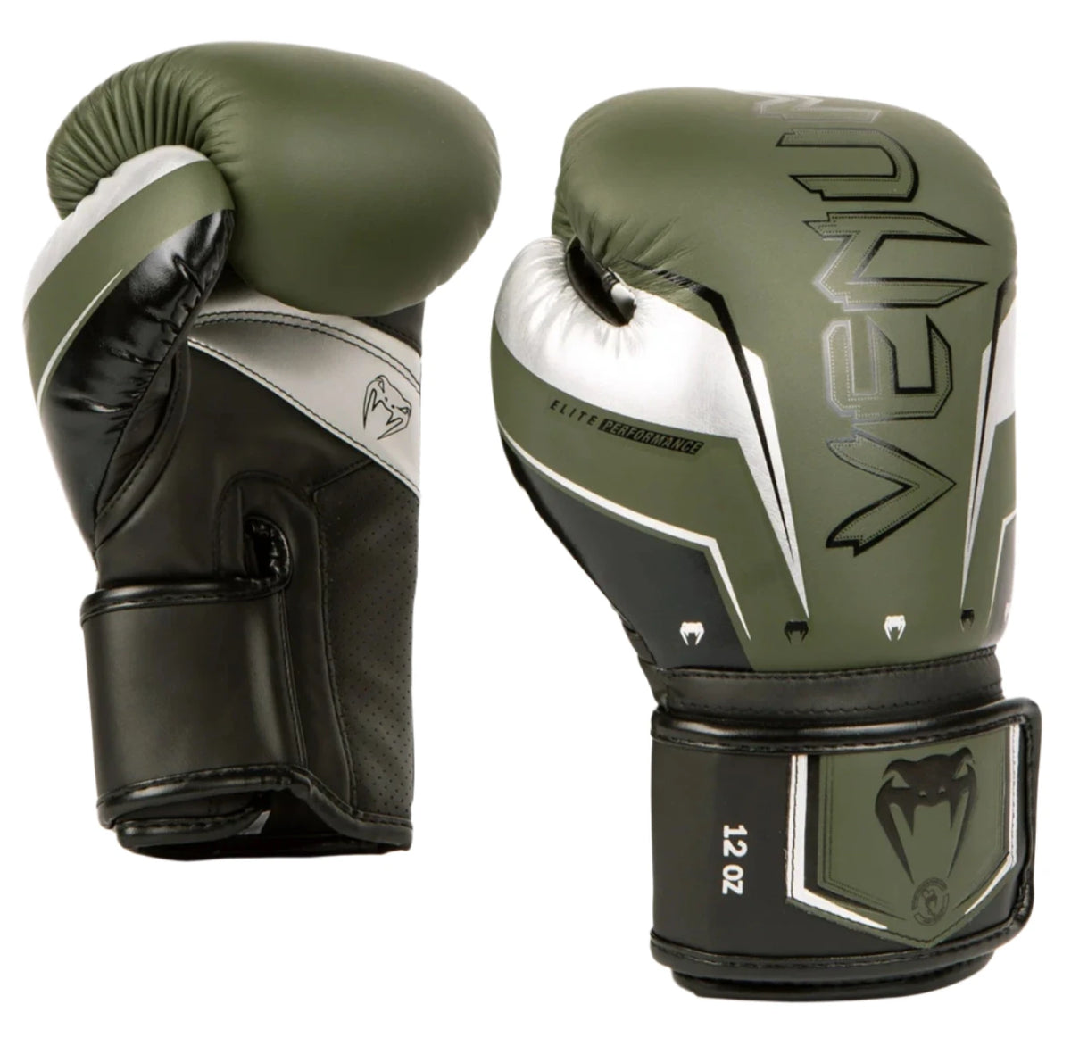 Venum Elite Evo Boxing Gloves - Khaki/Silver