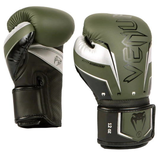 Venum Elite Evo Boxing Gloves - Khaki/Silver