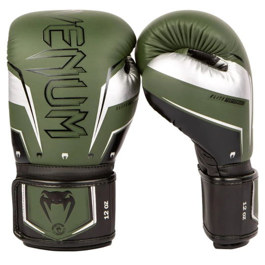 Venum Elite Evo Boxing Gloves - Khaki/Silver