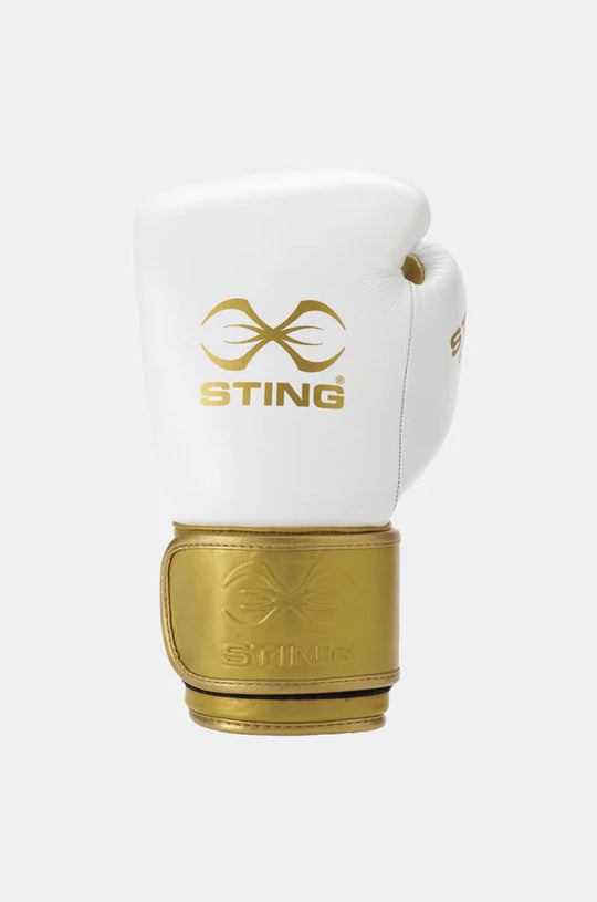 Sting Evolution Velcro Boxing Gloves - White/Gold - 12Oz