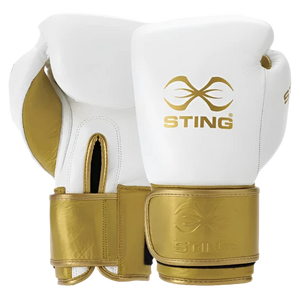 Sting Evolution Velcro Boxing Gloves - White/Gold - 12Oz