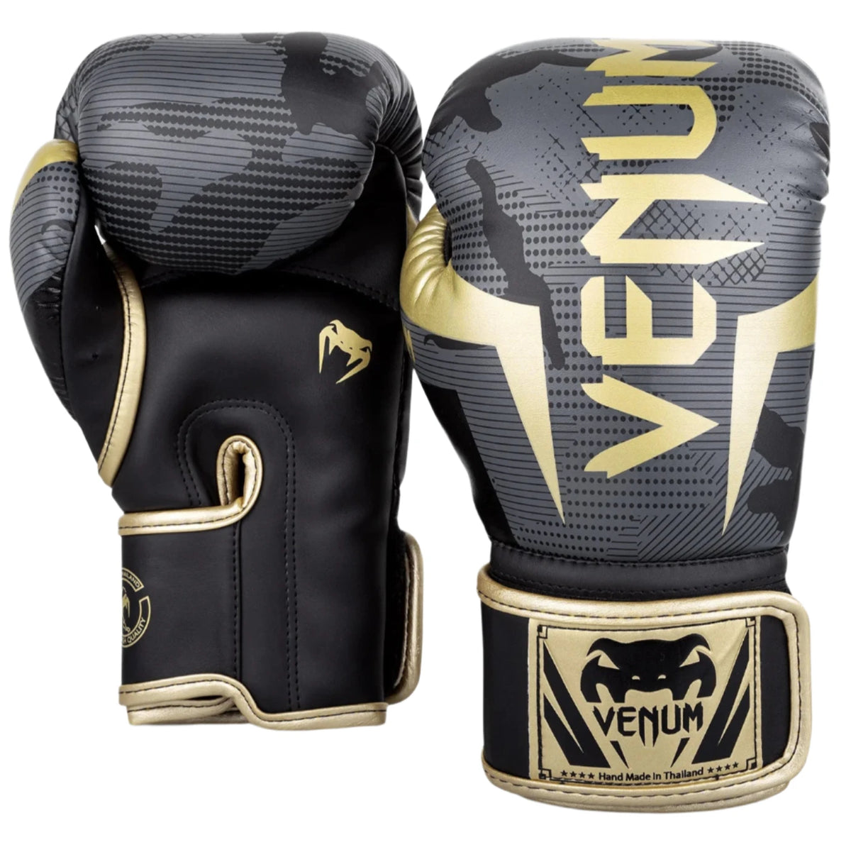 Venum Elite Boxing Gloves - Dark Camo/Gold