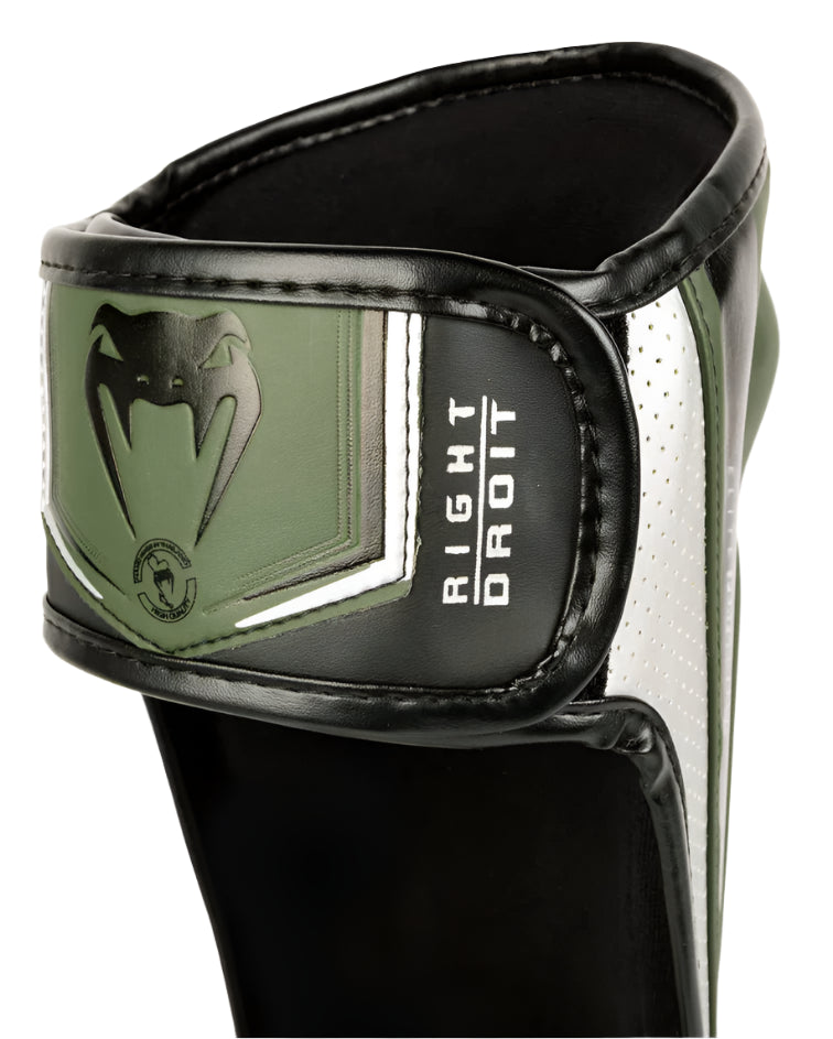 Venum Elite Evo Shinguards - Khaki/Silver