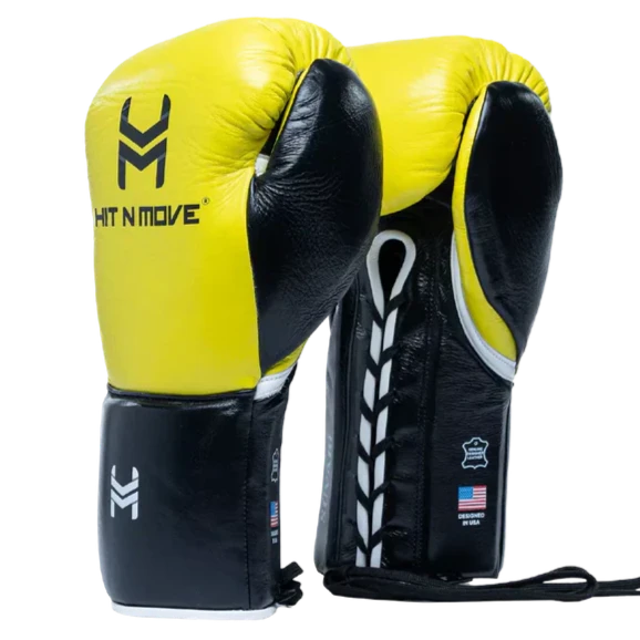 Hit N Move Horse Hair Suvari Boxing Gloves - Lace Up - Yellow/Black