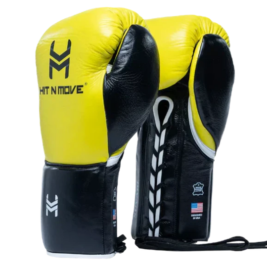 Hit N Move Horse Hair Suvari Boxing Gloves - Lace Up - Yellow/Black