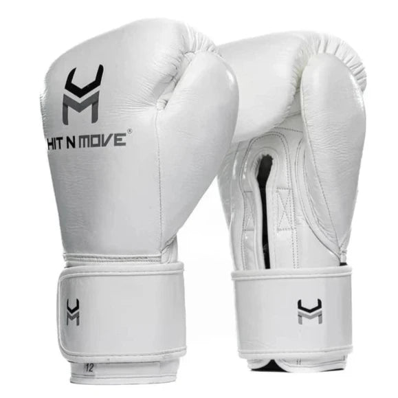 Hit N Move Horse Hair Suvari Boxing Gloves - Hook & Loop - White
