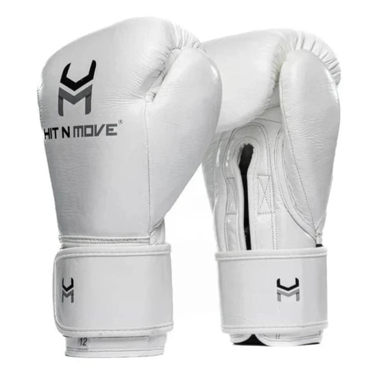 Hit N Move Horse Hair Suvari Boxing Gloves - Hook & Loop - White