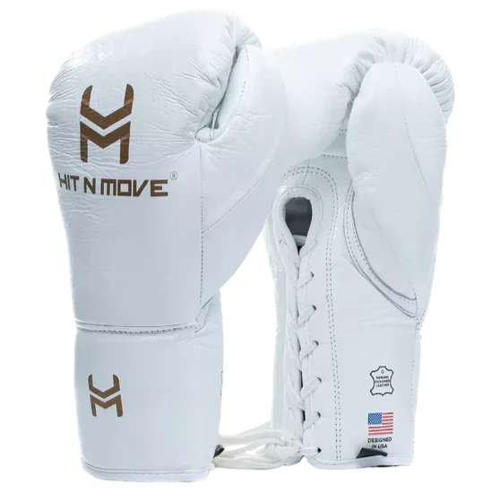 Hit N Move Boxing Fight Gloves - Lace Up - White