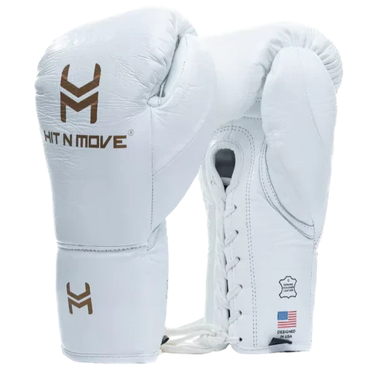 Hit N Move Boxing Fight Gloves - Lace Up - White