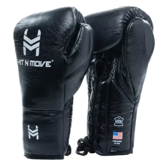 Hit N Move Boxing Fight Gloves - Lace Up - Black