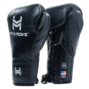 Hit N Move Boxing Fight Gloves - Lace Up - Black