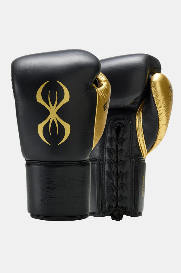 Sting Evolution Lace Up Boxing Gloves - Black/Gold