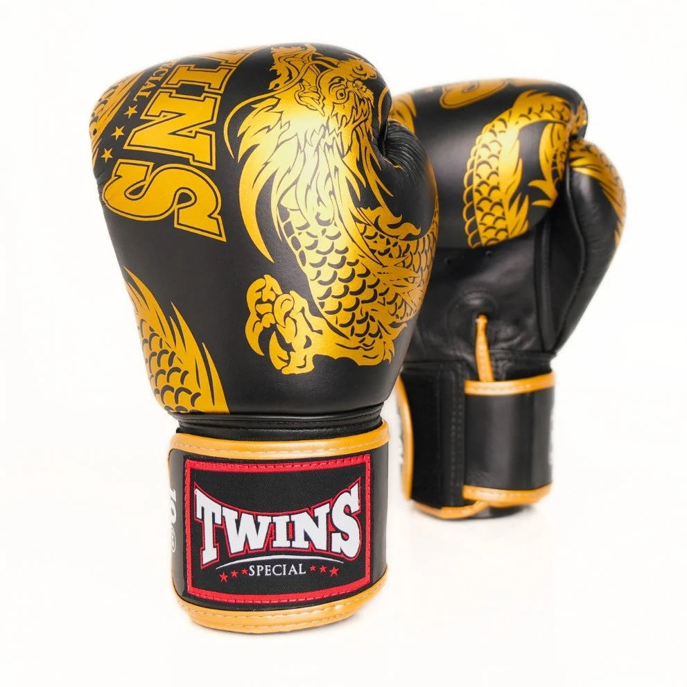 Twins Special FBGVL3-49 Dragon Boxing Gloves - Black/Gold