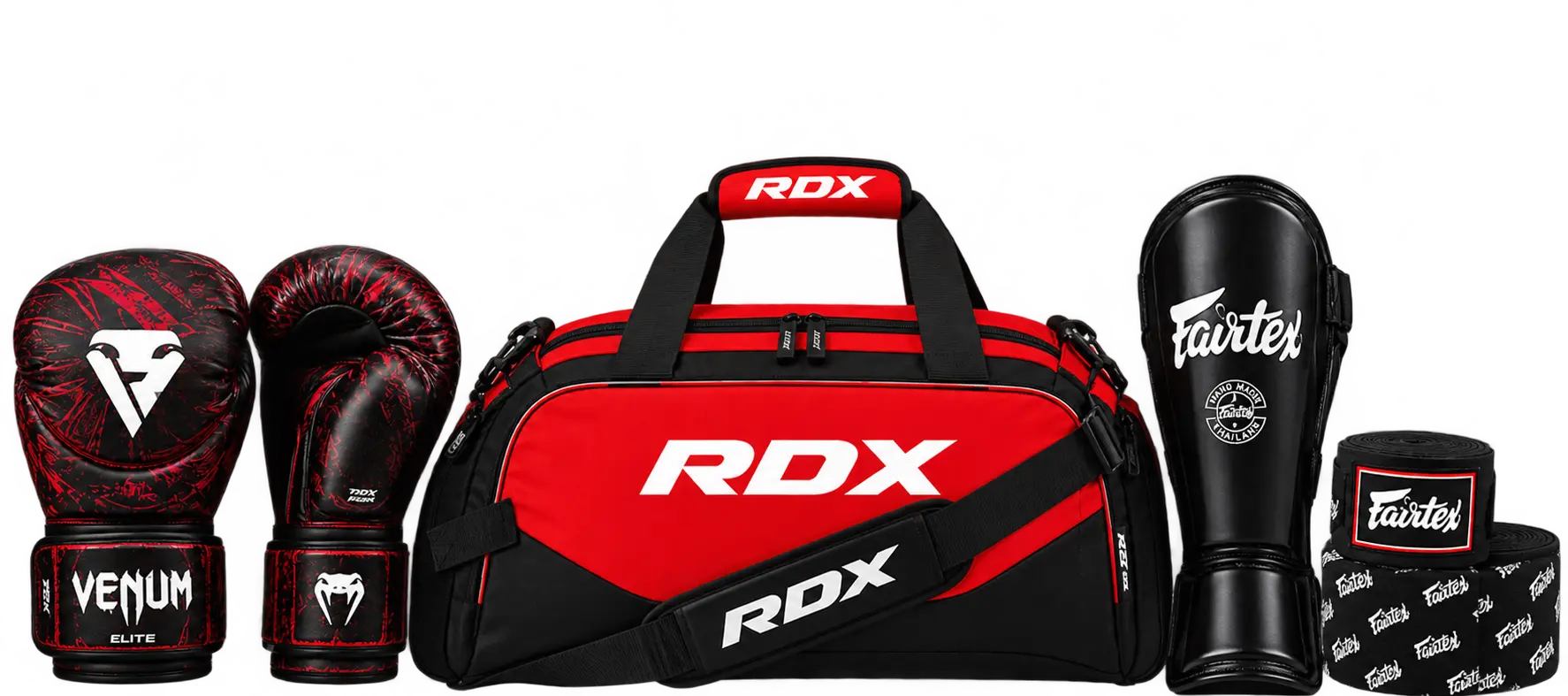 Venum gloves, RDX gym bag and Fairtex shin guards – Fright Night sale
