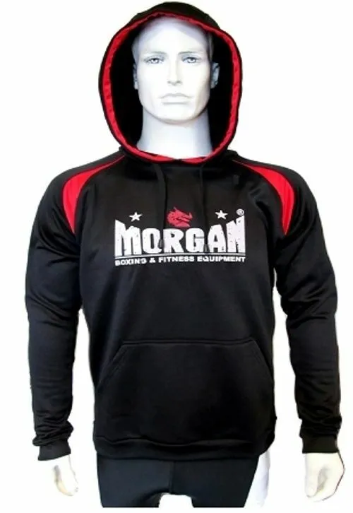 MORGAN X-TRAINING SPORTS JUMPER The Morgan sports training jumper with a pullover hoodie is specifically designed and made for true athletes. Manufactured using a lightweight fleece fabric ensures that the jumper pullover hoodie will keep you warm, but will not weigh you down during your training. Our training jumpers are fitted in their design and offer slightly longer sleeves and an over-sized hood to accommodate for over the head sports headphones. Designed with a front pocket and a drawstring hood makes our training jumpers the ideal partner on long runs and warm-ups. Made from a light weight fleece fabric Fitted sports jumper, ideal for spring, autumn & winter training Long length sleeves to ensure that sleeves don't ride up when running, training and general high movement exercise Front pocket to hold phones, gloves etc Large fitted, drawstring hood to keep your head warm and to accommodate large size headphones e.g. Monster, beats etc